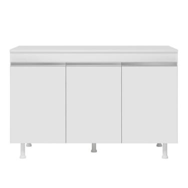 Imagem de Balcão Buffet Gabinete De Cozinha Lux 120cm 100% Mdf Com Tampo 03 Portas Branco - Desk Design