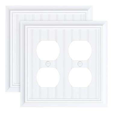 Imagem de Pacote com 2 capas clássicas de tomada dupla face para quadro de contas, placas decorativas de interruptor branco puro e capas de tomada para tomadas elétricas, placas de parede de fibra de bambu