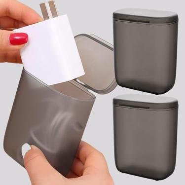 Imagem de 2 caixas organizadoras de cabos, caixas portáteis de armazenamento de mesa, organizador de carregador de fone de ouvido à prova de poeira, cinza