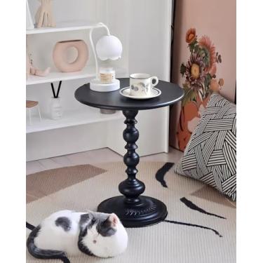 Imagem de SJIE Mesa lateral pequena redonda de 35 cm com base de metal, mesa de centro vintage multifuncional para sala de estar, quarto, escritório e pátio - mesas de canto elegantes com acabamento fosco