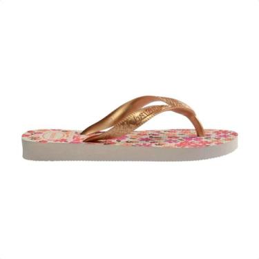 Imagem de Chinelo Infantil Dedo Havaianas Kids Flores Bege, Bege dourado, 27/28