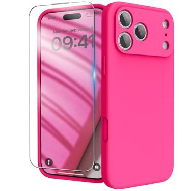 Imagem de INGIDO Capa para iPhone 17 Series, capa de silicone líquido com proteção para câmera, forro de microfibra macio antiarranhões, capa protetora à prova de choque (rosa choque, iPhone 17 Pro Max)