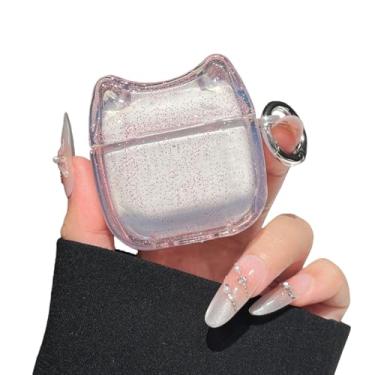 Imagem de Capa de fone de ouvido transparente brilhante super bonita com glitter para AirPods Pro/Pro 2, linda capa de silicone TPU macio, capa protetora de orelha de gatinho para fones de ouvido - rosa