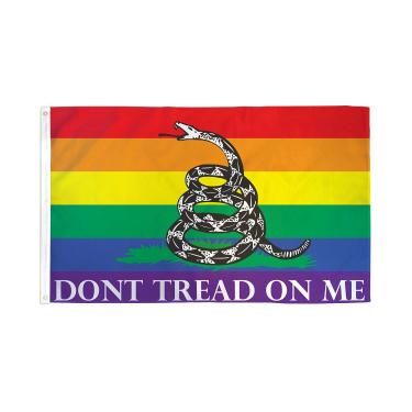 Imagem de AZ FLAG - Bandeira do arco-íris Don't Tread On Me - 9,5 cm x 1,5 m - Faixa gay americana de poliéster 100D com dois ilhós de metal - Resistente ao desbotamento - Cores vivas - 90 cm x 1,5 m - 150 x 90