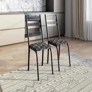 Imagem de Kit Com Duas Cadeiras De Cozinha 061 Preto- Mosaico Silver