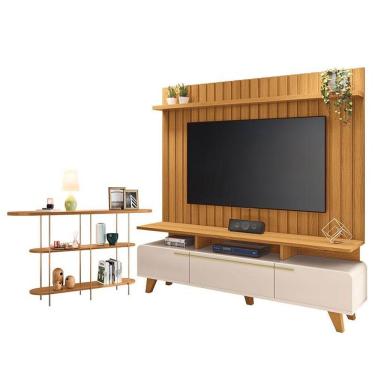 Imagem de Rack Bancada Essenza E Painel Link 2.0 Com Aparador Infinity Off White Cinamomo - Hb Móveis