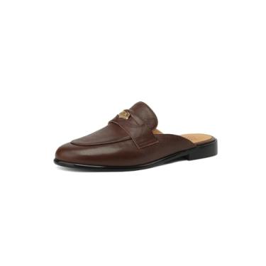 Imagem de TinaCus Sapatilhas femininas de couro legítimo macio de bico redondo e confortável, Marrom, 38