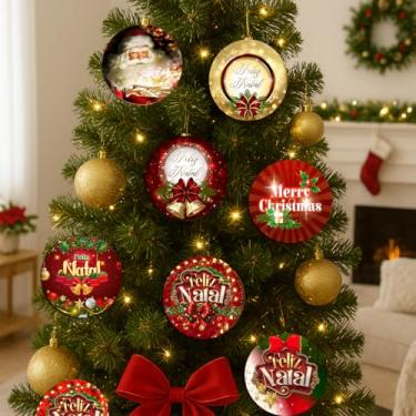 Imagem de Kit com 08 Bolinhas de Natal MDF 3mm Adesivado Decoração Árvore 9,5cm (B10-NAT0001)