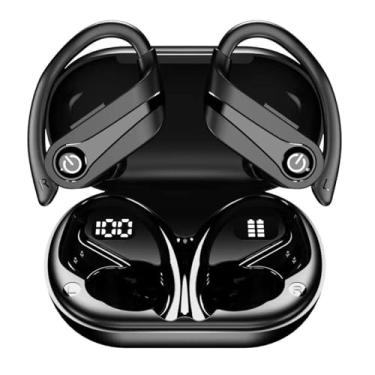 Imagem de Fones de ouvido abertos Bluetooth 5.4, fones de ouvido sem fio 2024 esportivos sobre fones de ouvido microfone embutido com ganchos de ouvido 50H Playtime Fones de ouvido com tela de LED, capa de