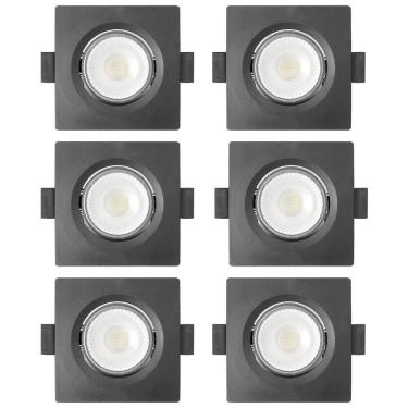 Imagem de Kit 6 Spot De Led Embutir Slim Mr16 Quadrado 6W Preto Bivolt