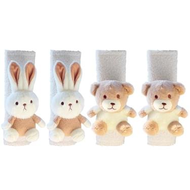 Imagem de Pacote com 4 capas de cinto de segurança de carro, adoráveis almofadas de ombro de desenho animado, compatibilidade universal, macias e aconchegantes, com 2 coelhos e 2 ursos, ótimos acessórios de