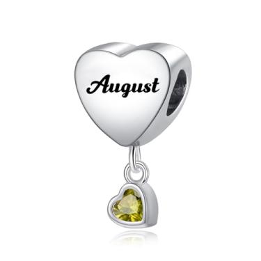 Imagem de TCHYUN Pingente de coração de flor mensal com pingente de pedra do mês de agosto compatível com pulseira Pandora, presente de aniversário para ela