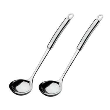 Imagem de Kit 2 Conchas de Inox para Feijão Caldo Sopa Cabo Grande com Alça Utensilio de Cozinha 34cm Aço Inox