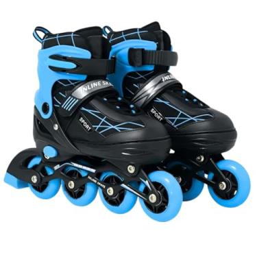 Imagem de Patins Roller Inline 4 Rodas Ajustável Adulto Rodinha com Led (Azul, M - 33 ao 36)