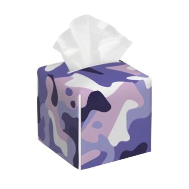 Imagem de Porta-lenços de papel quadrado de couro, impermeável, camuflado, roxo, impressão, facial, organizador de papel com cinto inferior, estojo de lenços para mesa, banheiro, escritório, mesa, carro