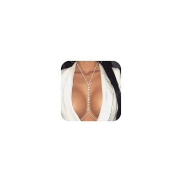 Imagem de Correntes femininas de ouro 14 quilates, corrente sexy de cintura de barriga em camadas, corrente de sutiã de biquíni, joia corporal de strass para praia de verão, Medium, Metal não precioso, Sem