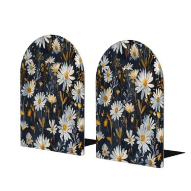 Imagem de Margarida flor retro grande suportes de livros de madeira decorativo antiderrapante resistente terminais de livros para escritório mesa de escritório casa biblioteca escola estudo decoração divisórias