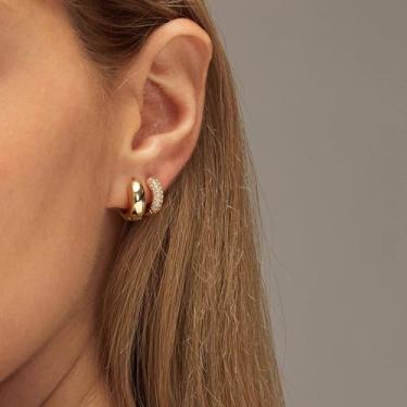 Imagem de Brincos de argola de ouro grosso 14k para mulheres e homens, zircônia cúbica, pequenos, hipoalergênicos, espessos, brincos de 17 mm