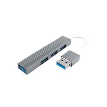 Imagem de Hub USB tipo C 5 em 1 – Expansor multiportas USB 3.0 com design flip top de alumínio, expansão de 4 portas para laptop, tablet, celular, estilo compacto cinza para viagens de escritório