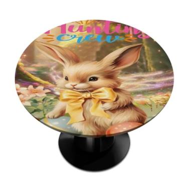 Imagem de hongjinglin Toalha de mesa redonda com borda elástica de Páscoa, toalha de mesa redonda limpável para ambientes internos e externos, pátio, jantar, cozinha, festival, decoração para mesas de 101 a 111