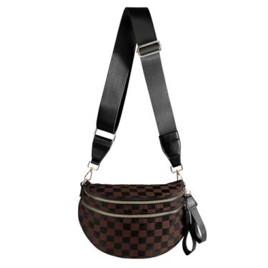 Imagem de FEIBOON Espaçosa bolsa transversal de nylon quadriculada bolsas de mão xadrez carteiras femininas, Xadrez cáqui - 2