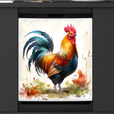 Imagem de Capa de ímã de lava-louças, pintura vintage de galo de animais, capas magnéticas para decoração de lava-louças, capa magnética de porta de lava-louças, decalque para cozinha, eletrodomésticos