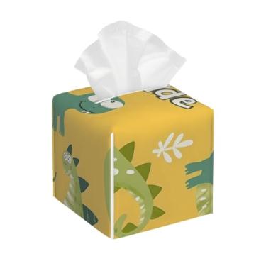 Imagem de Porta-lenços de couro quadrado à prova d'água dinossauro fofo engraçado organizador de papel facial com cinto inferior cubo estojo de lenços para mesa, banheiro, escritório, mesa, carro, decorativo