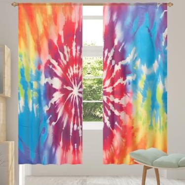 Imagem de 2 conjuntos de painéis de cortinas transparentes coloridas tie dye, cortinas transparentes arejadas com filtro leve, painéis de cortina de porta e janela para sala de estar, quarto, jantar, 192 cm de