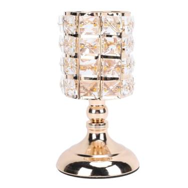 Imagem de Castiçal de luz de chá cintilante ouro metal castiçal para mesa de jantar peça central decoração de casamento ferro metal com suporte (S 8,9 x 1,5 pol.)