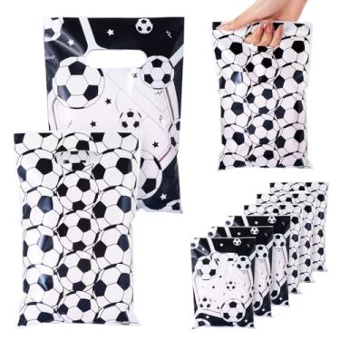 Imagem de Handship 30 peças de sacos de brindes de futebol de plástico para lembrancinhas de festa, sacos retangulares de armazenamento de presentes com alças para decoração de festas temáticas esportivas