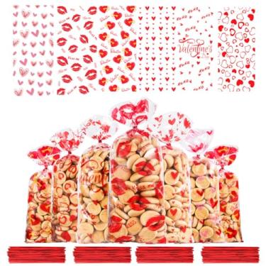 Imagem de Happy Valentine's Day Celofane Plastic Candy Cookie Treat Goodies Sweets Gift Heart Bags 60 peças em 6 padrões sortidos (Beije-me, seja meu, amor, dia dos namorados, lábios e corações), lembrancinhas
