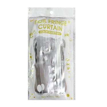 Imagem de Cortina Metalizada para Decoração, Prata, Plástico, 1m x 2m, Fitas Decorativas Incluídas, para Festas e Fotos