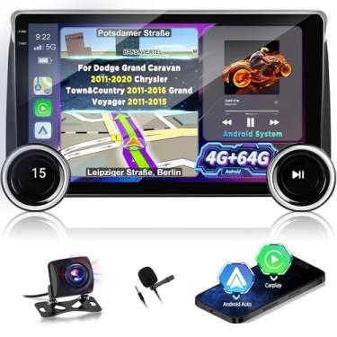 Imagem de Upgrade [4G + 64G] Rádio automotivo para Dodge Grand Caravan 2011-2020 Chrysler Town & Country 2011-2016 Grand Voyager 2011-2015, Volxcereo 10,1 polegadas Android Touchscreen estéreo com Carplay