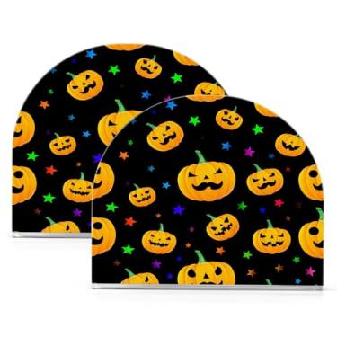 Imagem de Wassud Porta-guardanapos de acrílico com estrela de abóbora de Halloween, dispensador de guardanapos de papel moderno em forma de U para mesa, cozinha, sala de jantar, bancada 2 peças (comporta 50-60