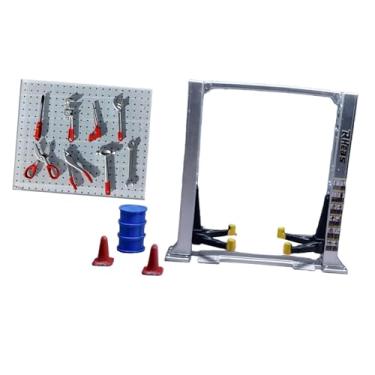 Imagem de Almencla Diorama em Escala 1/64 com Ferramentas de Reparo de Garagem, Painel Perfurado, Elevador de Carros, Móveis, Cones de Trânsito E Maquete para Oficina Me, Elevador de carros prateado
