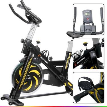 Imagem de Bicicleta Spinning Ergométrica 13 Kg Preta e Amarela Roda de Inercia a