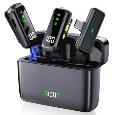 Imagem de Microfone de lapela sem fio com cancelamento de ruído, mini microfone de lapela USB-C Plug and Play, com clipe de LED, pacote com 2, ideal para criador de conteúdo, gravação de vídeo, vlogging