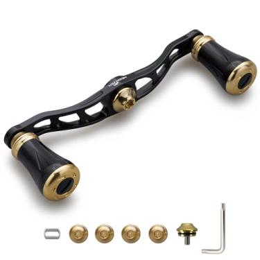 Imagem de HEIGHTEN Cabo de carretel de pesca de 105 mm com botão de 19 mm para Shimano Daiwa Abu Garcia Penn Kastking Lew's Baitcasting Reel Power Crank Acessório (preto e dourado) (1158)