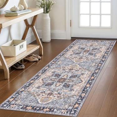 Imagem de KOZYFLY Corredores para corredores de 6 x 1,5 m lavável tapete de corredor de cozinha boho para entrada interior impresso oriental lã sintética tapete corredor para quarto cozinha hall, azul cinza
