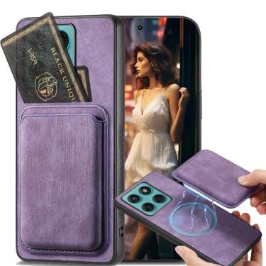 Imagem de Ephoou Capa magnética para Motorola Edge 60 Fusion com compartimento removível para cartão de crédito, capa ultrafina resistente a arranhões de couro PU para Edge 60 Fusion. TCK-Retro Roxo