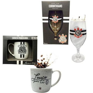Imagem de Kit Caneca Porcelana Branca 300Ml Café + Taça Windsor 330Ml - Brasfoot