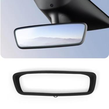 Imagem de GKmow 1 peça de protetor de espelho retrovisor de carro, decoração de espelho auxiliar interior de veículo de silicone impermeável, capa protetora durável compatível com Tesla Model 3/Y (preto)