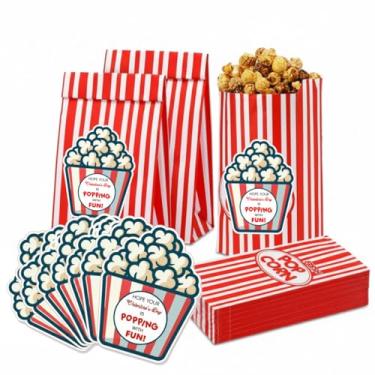 Imagem de Kolldenn Conjunto de 30 sacos de pipoca de papel dos namorados com adesivos, recipientes de pipoca de grande capacidade de 30 cm de altura com adesivos para presente de dia dos namorados