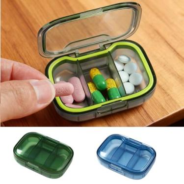 Imagem de Caixa organizadora de comprimidos transparente portátil para viagem, estojo compacto para comprimidos para armazenamento diário de vitaminas, 2 peças (verde, azul)