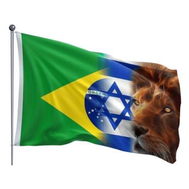Imagem de Bandeira Evangélica Brasil Israel Leão De Judá Estampada 0,90x1,28m - 