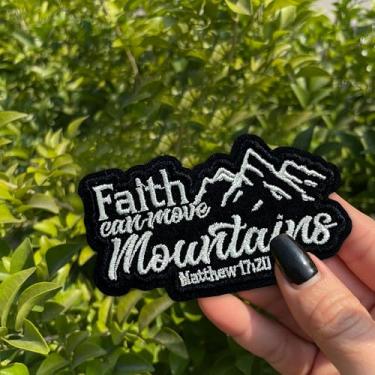 Imagem de Patch Faith Can Move Mountains 7,6 cm Bíblia Cristã Jesus Religiosa Ferro On/Sew On Bordado Tecido Aplique Remendos para Caminhoneiro Chapéus Roupas Mochila, Acessórios DIY Amigos Mamãe Presentes