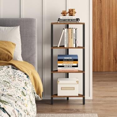 Imagem de TUTOTAK Prateleira de canto, estante de canto de 4 camadas para espaços pequenos, suporte de prateleira de canto estreito com rack de armazenamento, para sala de estar, quarto, marrom rústico