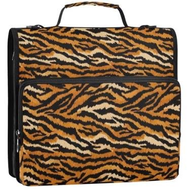 Imagem de Organizador de fichário com zíper, listras de leopardo, 3 anéis, 3 anéis, bolsa básica para fichários escolares com alça de ombro, portfólio e estojo para pasta de anel, 34,5 x 31,5 x 9 cm