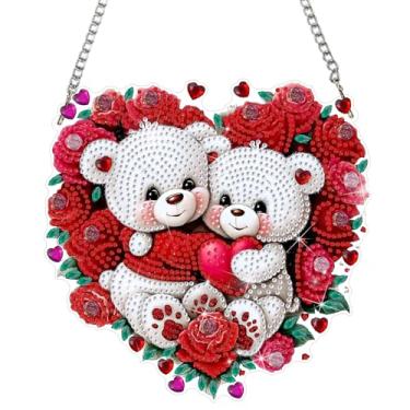 Imagem de DOMROM Kits de pendurar arte de diamante de urso para adultos iniciantes, pingente de urso com pintura de diamante de cristal de formato especial, arte de diamante faça você mesmo, apanhadores de sol