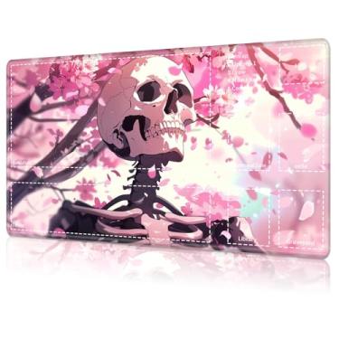 Imagem de for MTG Card Playmat with Zone,Game Play Mat for MTG TCG 27.6 x 15.7 inches,Non-Slip Play Mat for Commander Board RPG CCG Game TCG Other Card Games/Mouse Pad-Sakura Skull